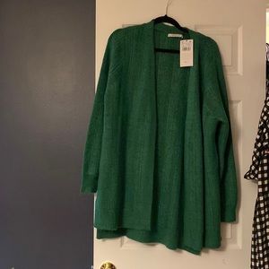 Violeta by MANGO Kelly Green Long Pointelle Cardigan